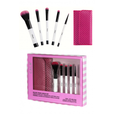 5Pc White Brush Set W/Pink Case